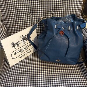 Coach teal colored Leather turnlock tie  bucket  Bag